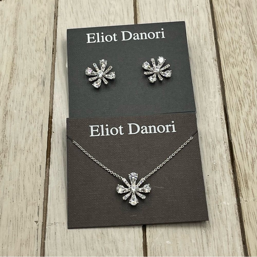 Eliot Danori Silver Necklace Sparkling Floral Pendant with matching earrings